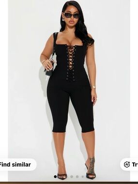 Fashion Nova Black Lace-Up Capri Jumpsuit